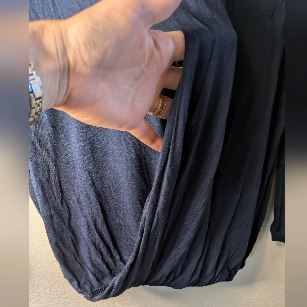 Pleione Deep Blue Long Sleeve Women's Blouse - Picture 7 of 8